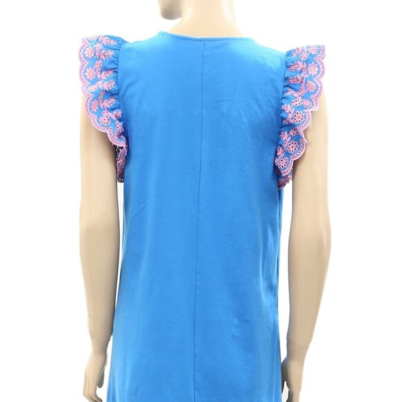Lilly Pulitzer Ave Mini Dress Pom-Pom Embroidered Flutter Sleeve Blue XXS 282297 - Picture 9 of 11